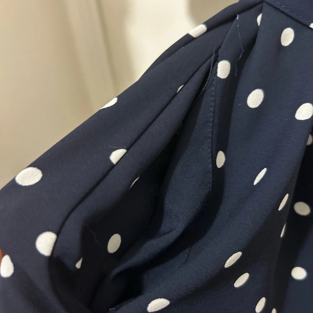 Navy Polka Dot Shirt Dress - Picture 3 of 3